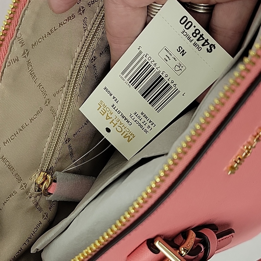 NWT Michael Kors Charlotte Large Shoulder Leather Tote In Tea Rose - Picture 4 of 14